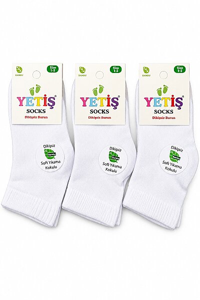 Yetiş Çocuk Bambu Çorap 12li Beyaz (1)