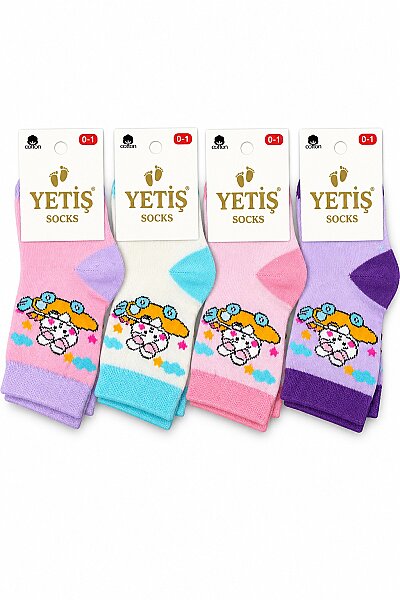 Yetiş Kız Bebek Desenli Çorap 12li