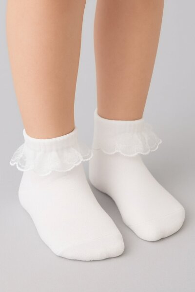 Yetiş Kız Çocuk Beyaz Dantelli Patik 12'li - YETİŞ ÇORAP