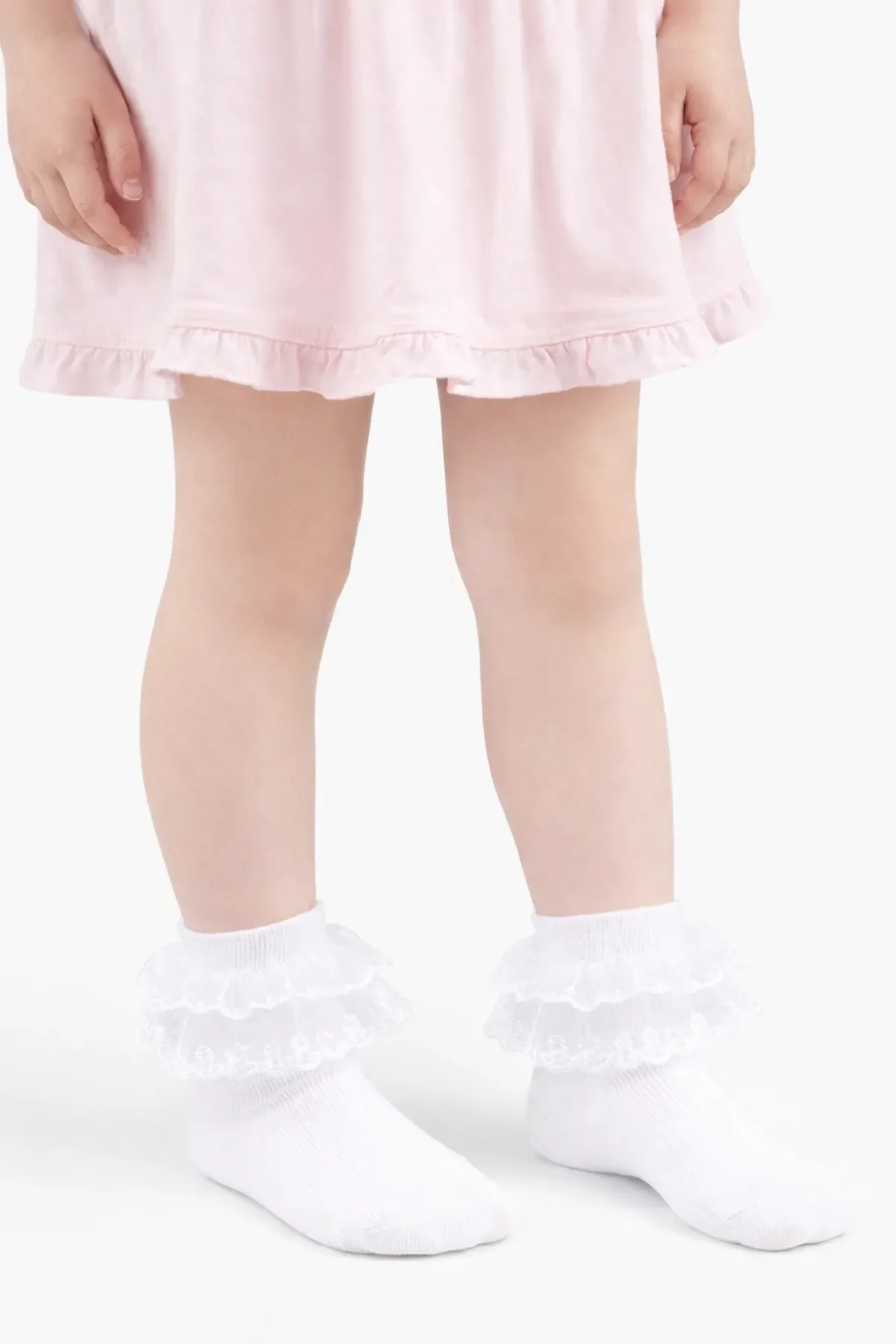 Yetiş Kız Çocuk Beyaz Dantelli Patik 12'li - 1