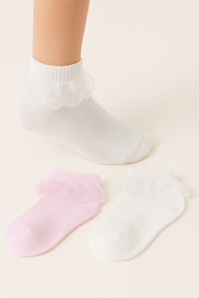 Yetiş Kız Çocuk Dantelli Patik 12'li - YETİŞ ÇORAP