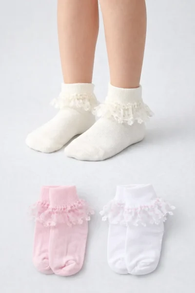 Yetiş Kız Çocuk Dantelli Patik 12'li - 1